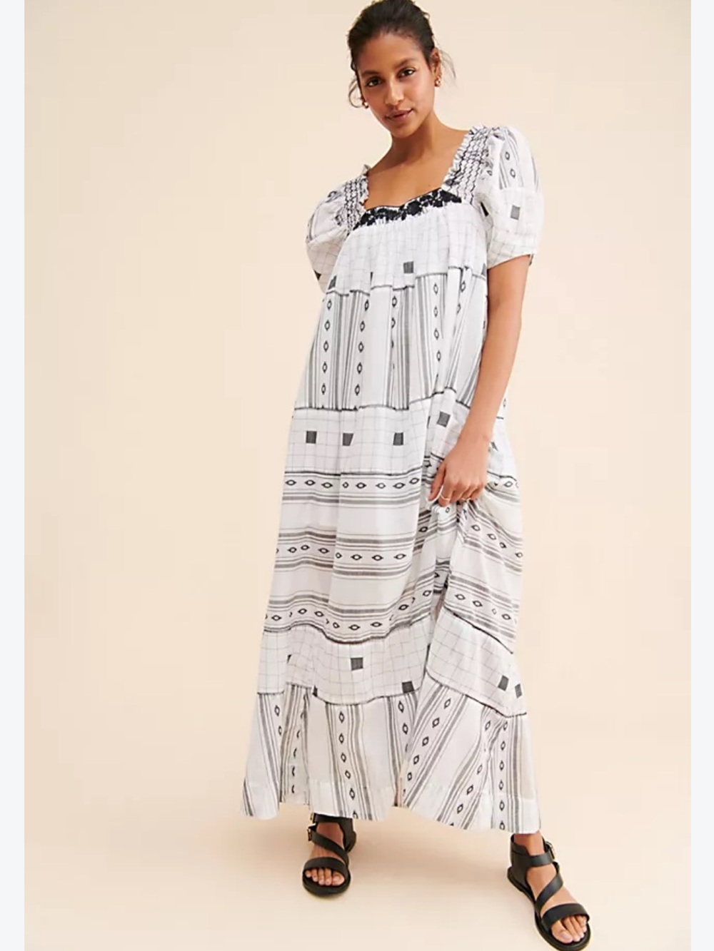 Free People Jamie Embroidered Maxi Dress in Black & White Size S